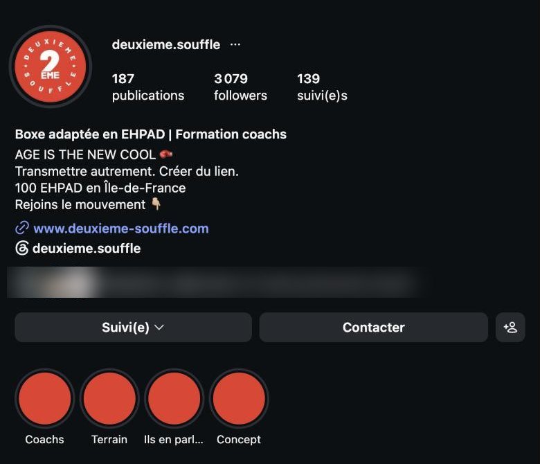 Le profil Instagram de Deuxième Souffle après la refonte