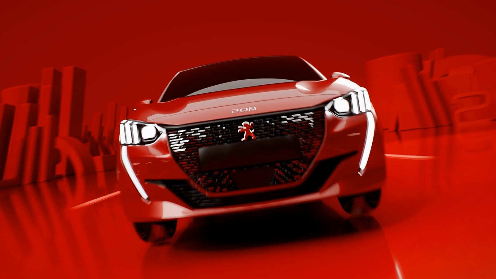 La 208 GT de face, feux allumés